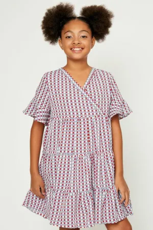 Banded Surplice Neckline Print Dress