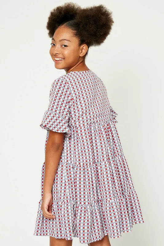 Banded Surplice Neckline Print Dress