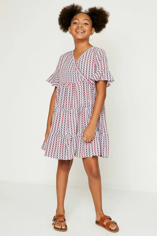 Banded Surplice Neckline Print Dress
