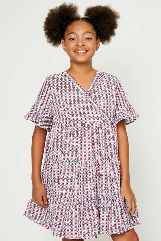 Banded Surplice Neckline Print Dress