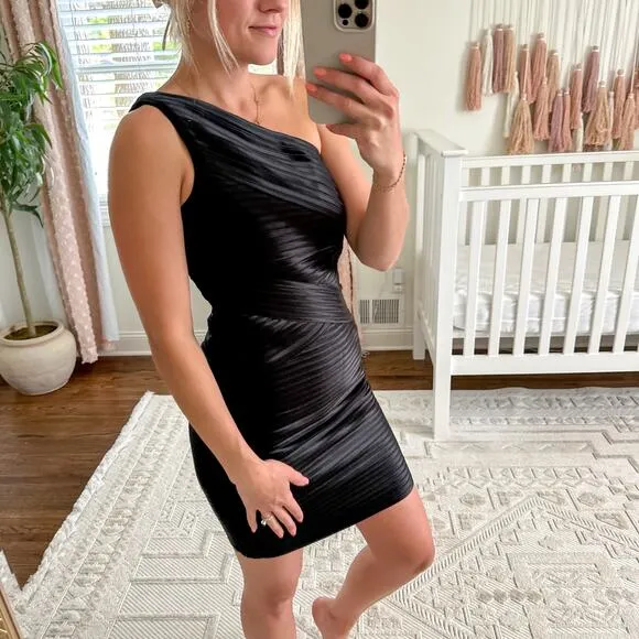 BCBGMAXAZRIA Eden One Shoulder Bodycon Mini Dress Black 4