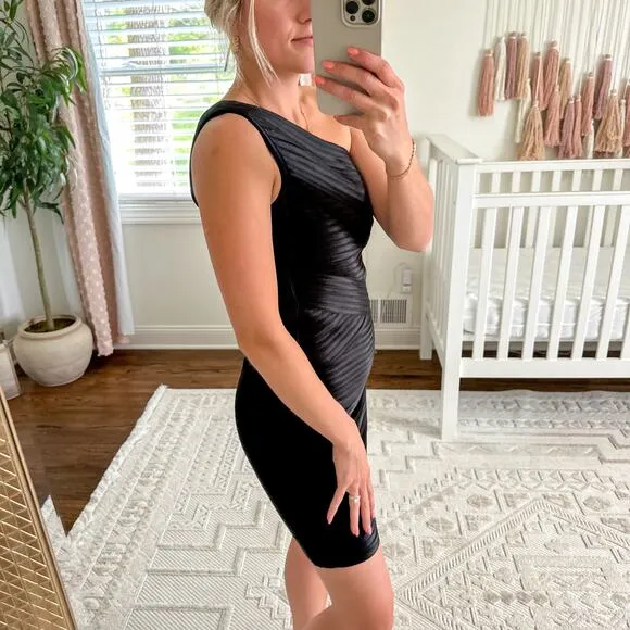 BCBGMAXAZRIA Eden One Shoulder Bodycon Mini Dress Black 4