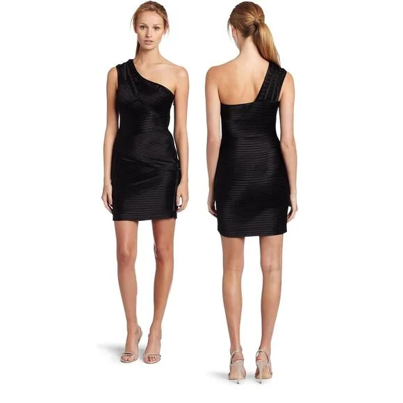 BCBGMAXAZRIA Eden One Shoulder Bodycon Mini Dress Black 4