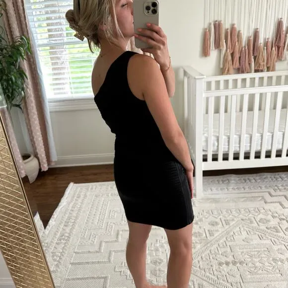 BCBGMAXAZRIA Eden One Shoulder Bodycon Mini Dress Black 4