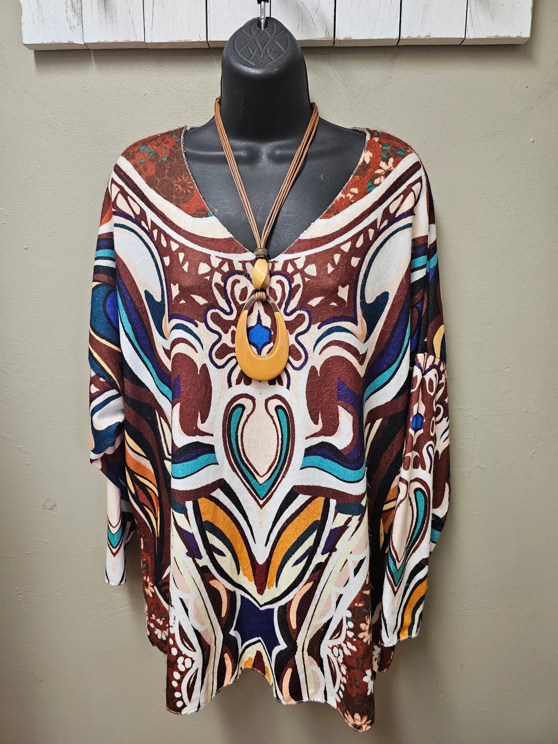 Beautiful, Colorful Geometrical Long Sleeve Lightweight Soft Sweater Top