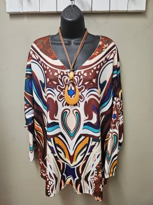 Beautiful, Colorful Geometrical Long Sleeve Lightweight Soft Sweater Top