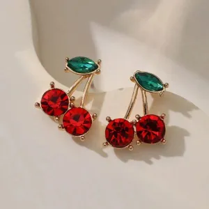 BIG CHERRY STUD EARRINGS - RED/GOLD