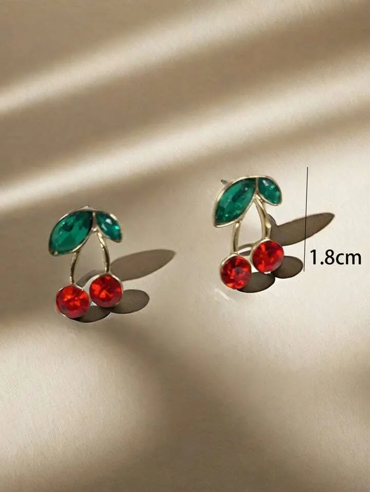 BIG CHERRY STUD EARRINGS - RED/GOLD