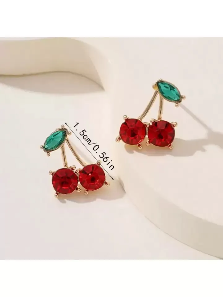 BIG CHERRY STUD EARRINGS - RED/GOLD