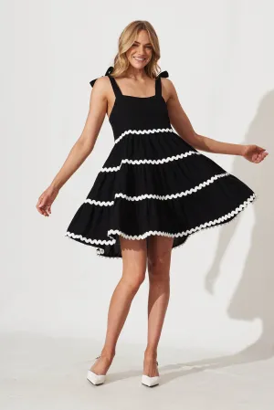 Black Cotton Dress with White Trim