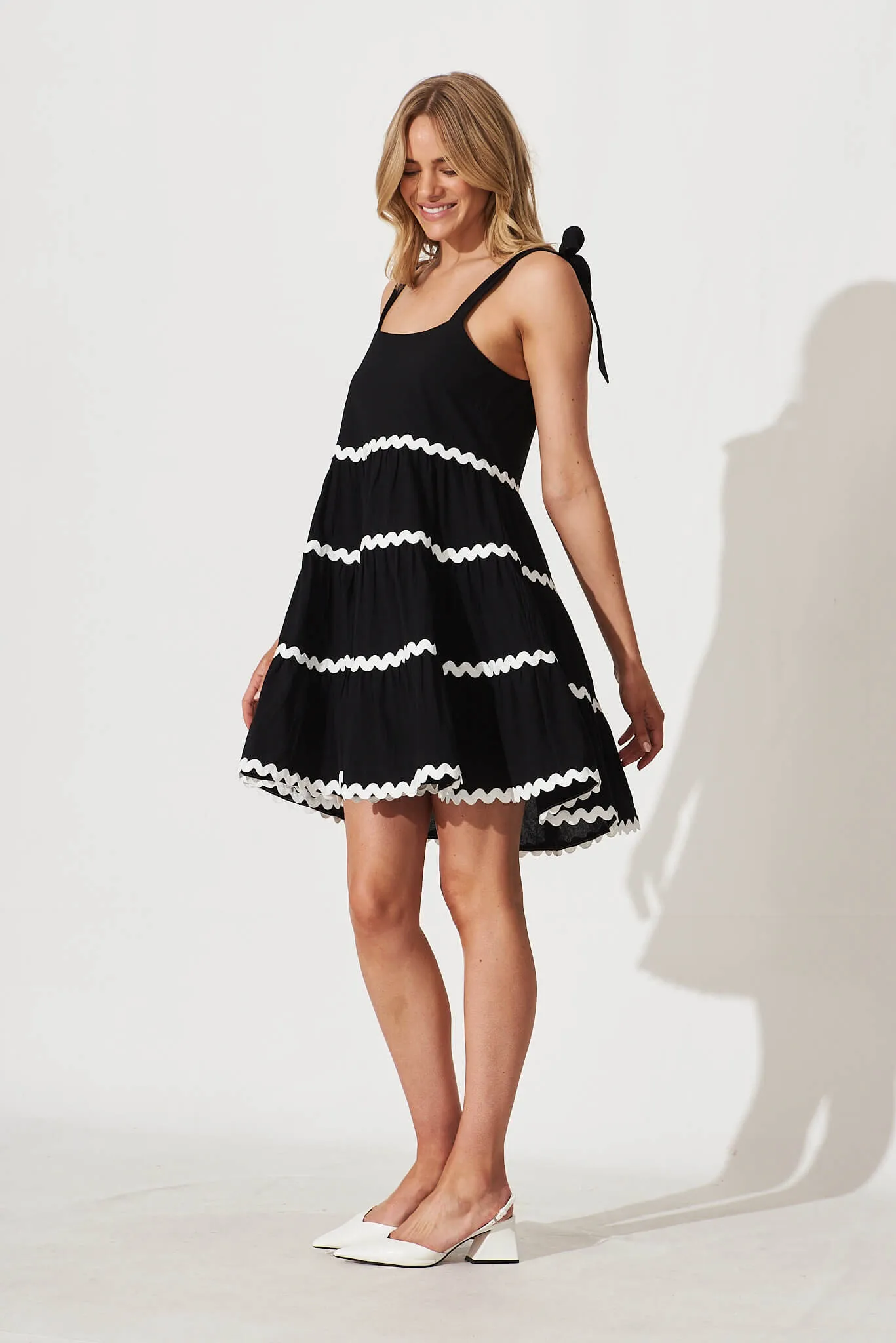 Black Cotton Dress with White Trim