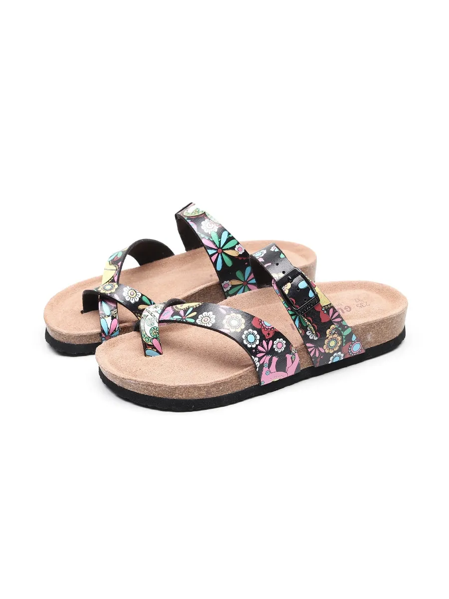 Black Garden Buckle-Accent Suede Upper Sandal