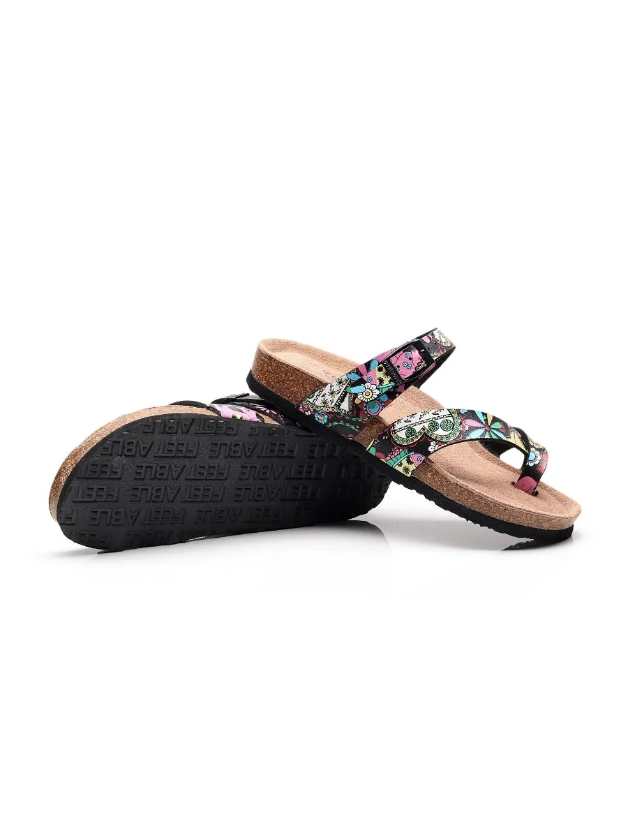 Black Garden Buckle-Accent Suede Upper Sandal