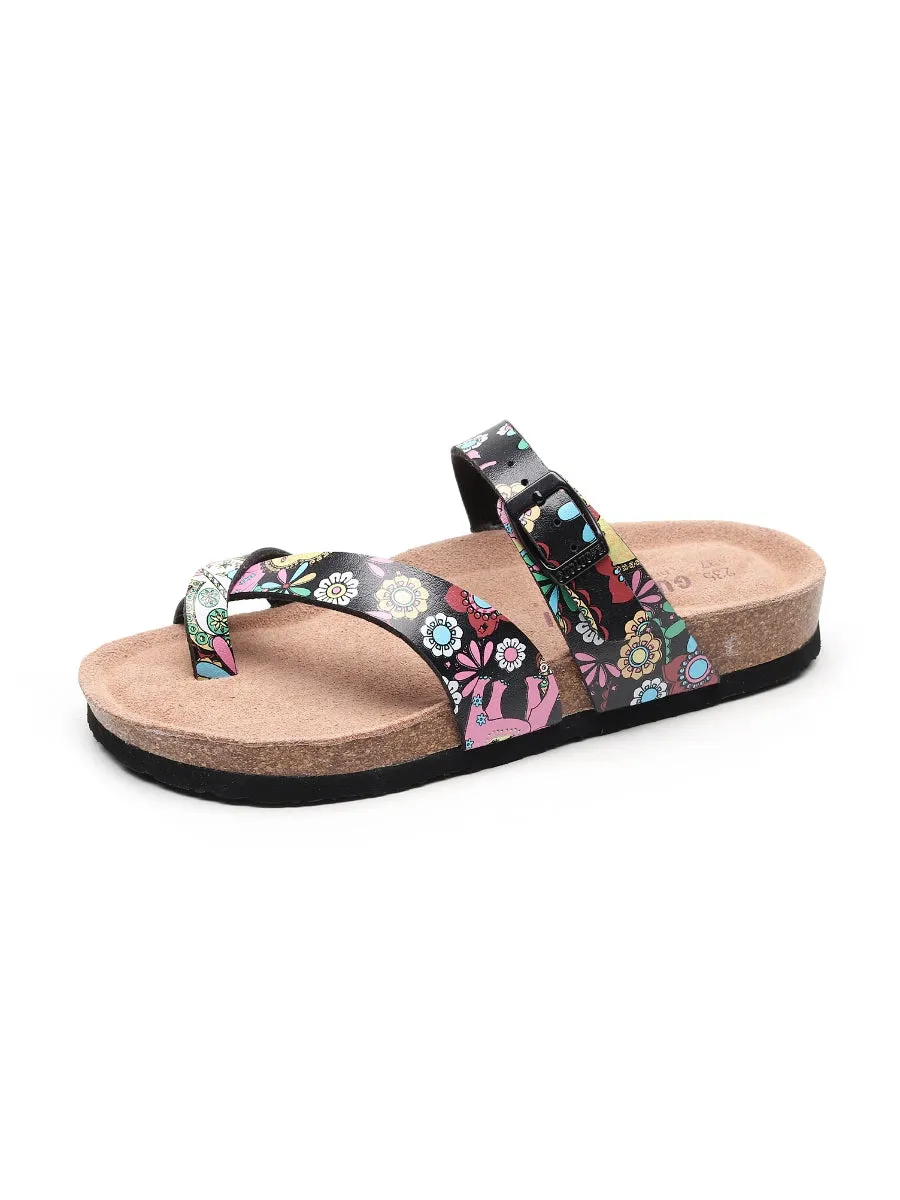 Black Garden Buckle-Accent Suede Upper Sandal