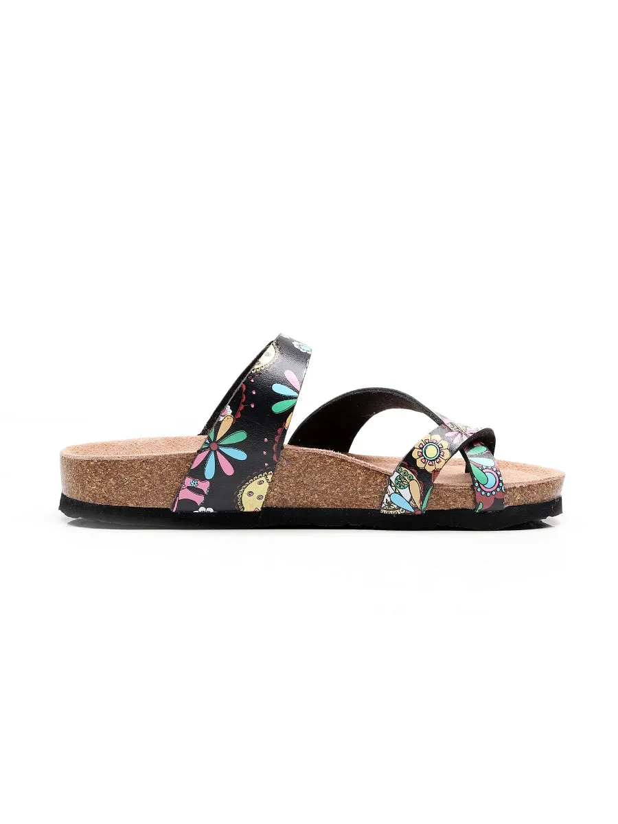Black Garden Buckle-Accent Suede Upper Sandal