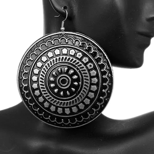 Black Large Open Design Disc Earrings