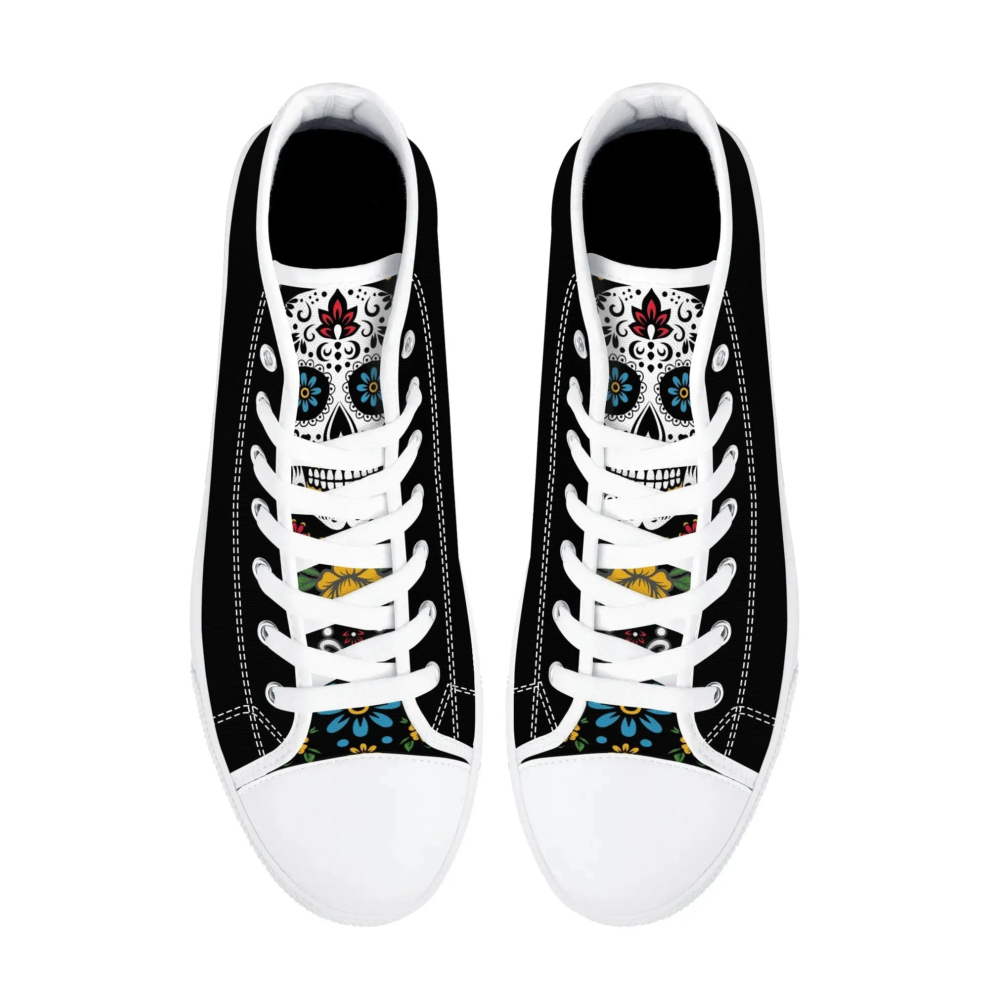 Black Sugar Skull Tongue Womens High Top Canvas Shoes