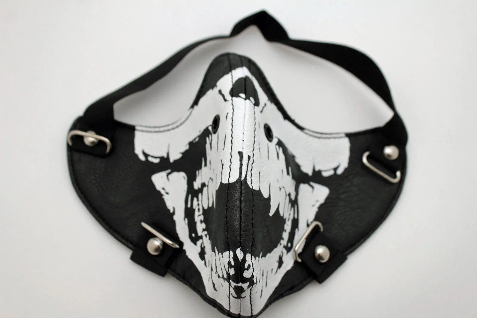 Black White Skull Print Muzzle S&M Rave Goth Face Mask Men Halloween Costume Carnival Accessories