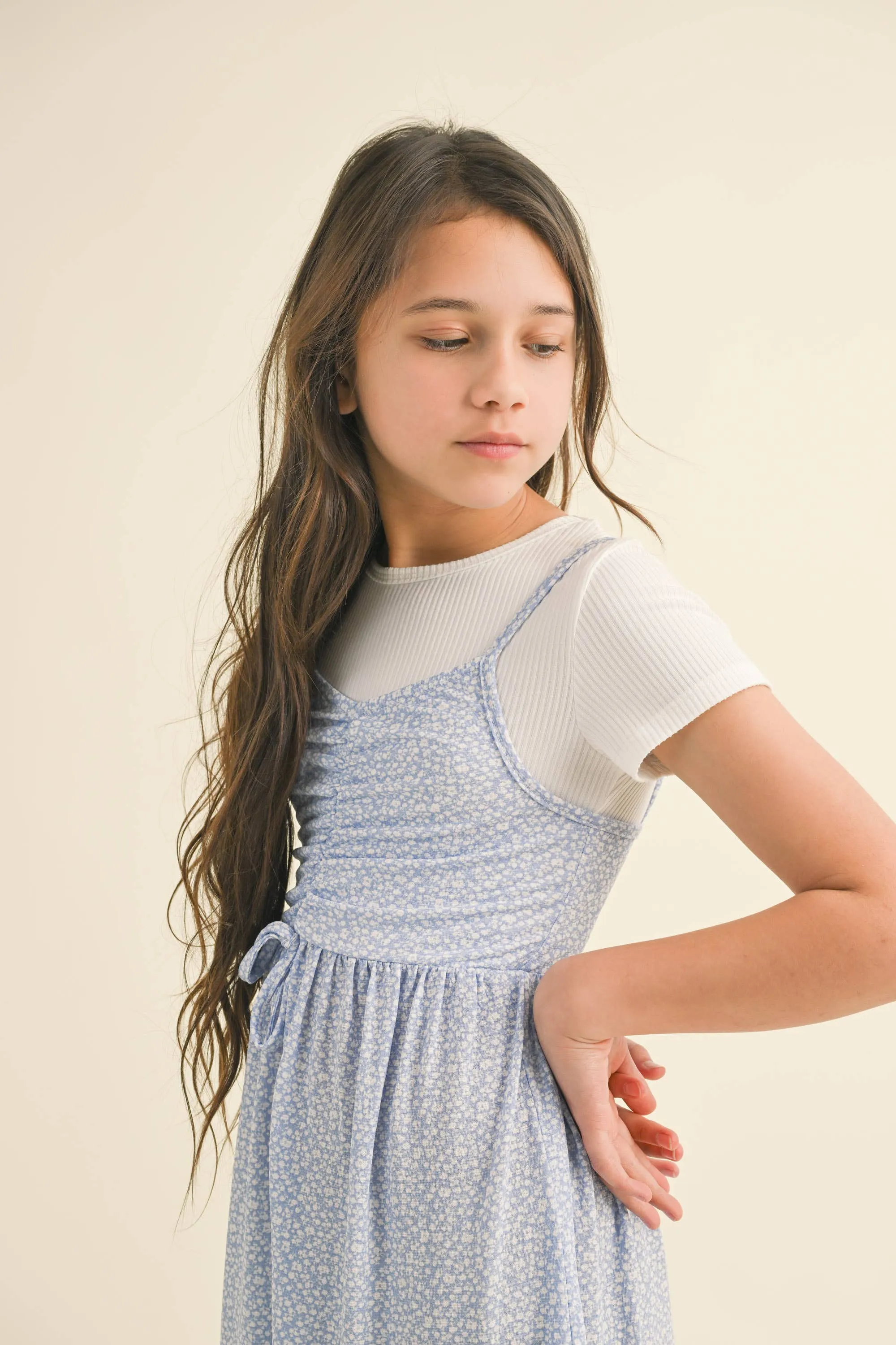 Blue Cinched Top Dress 2pc