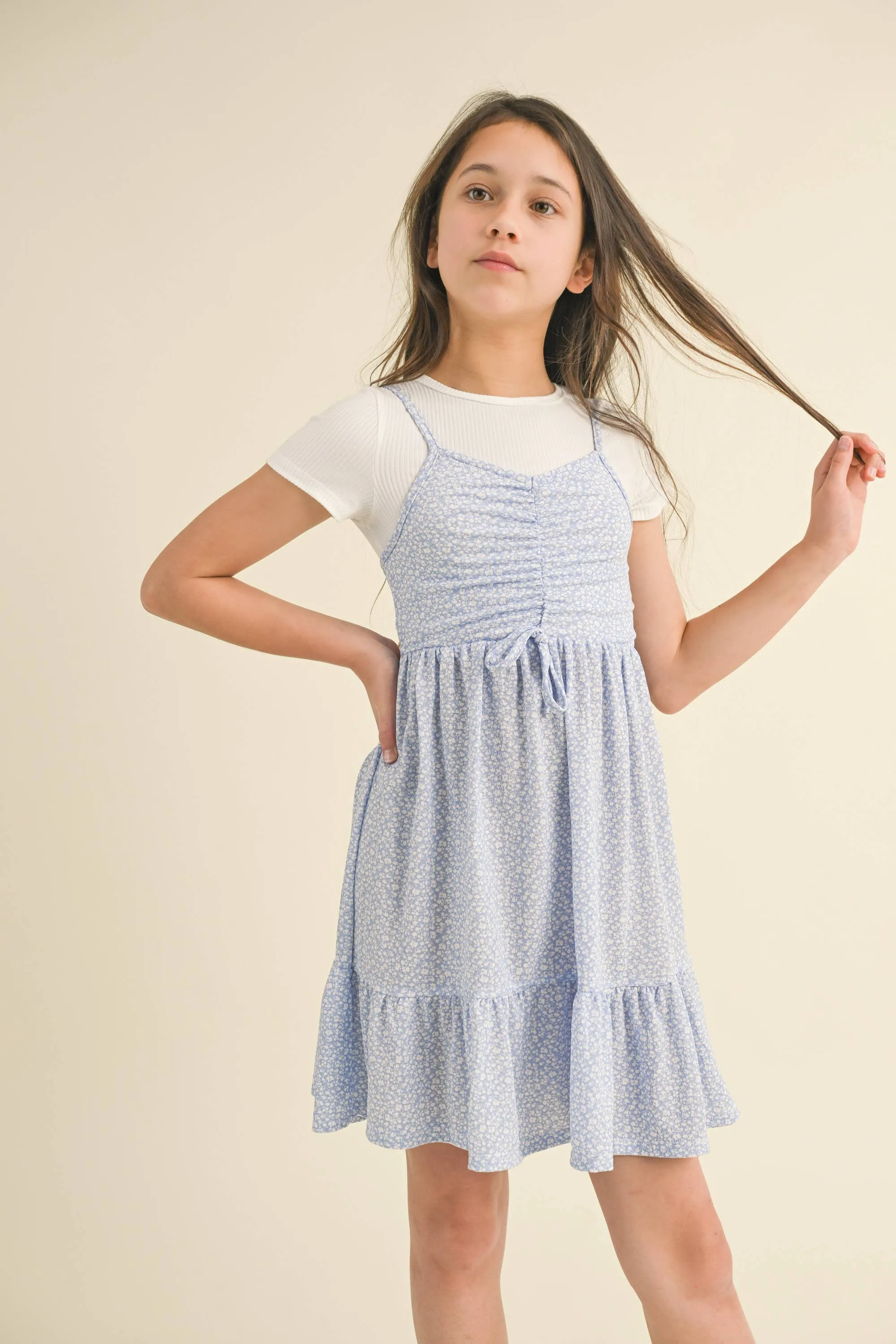 Blue Cinched Top Dress 2pc