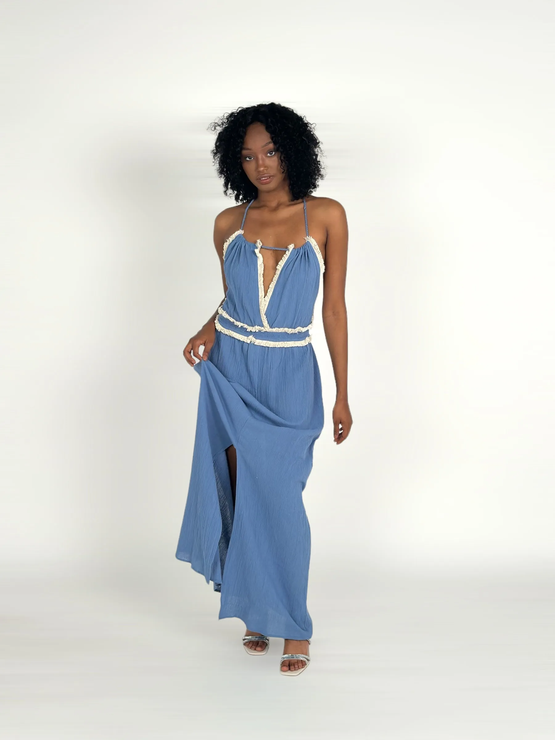 Blue Maxi Halter Dress