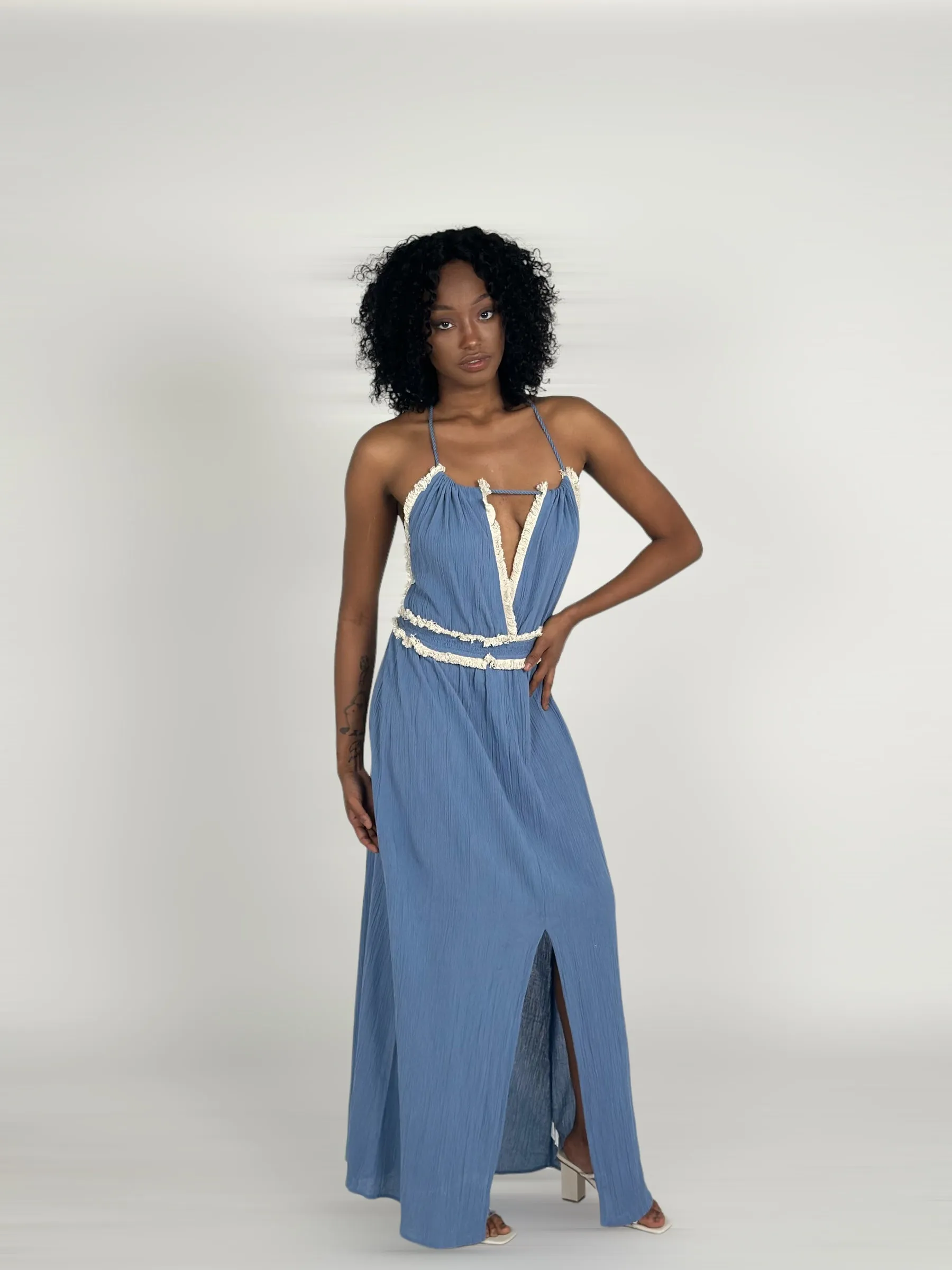 Blue Maxi Halter Dress