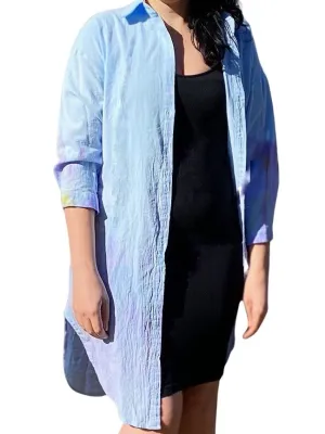Blue Midi Hand Dyed Button Down Shirt Dress