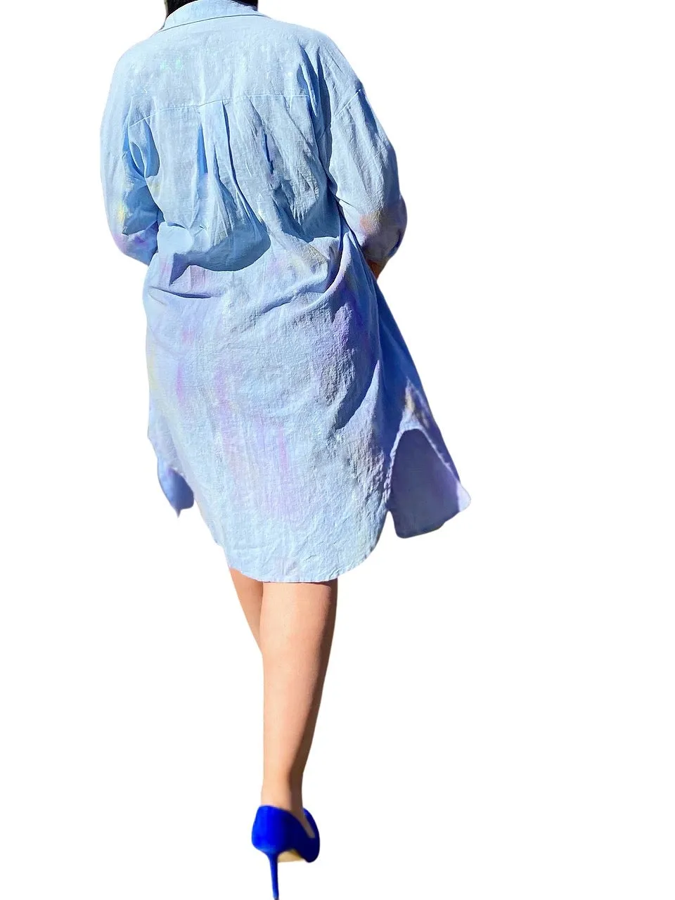 Blue Midi Hand Dyed Button Down Shirt Dress
