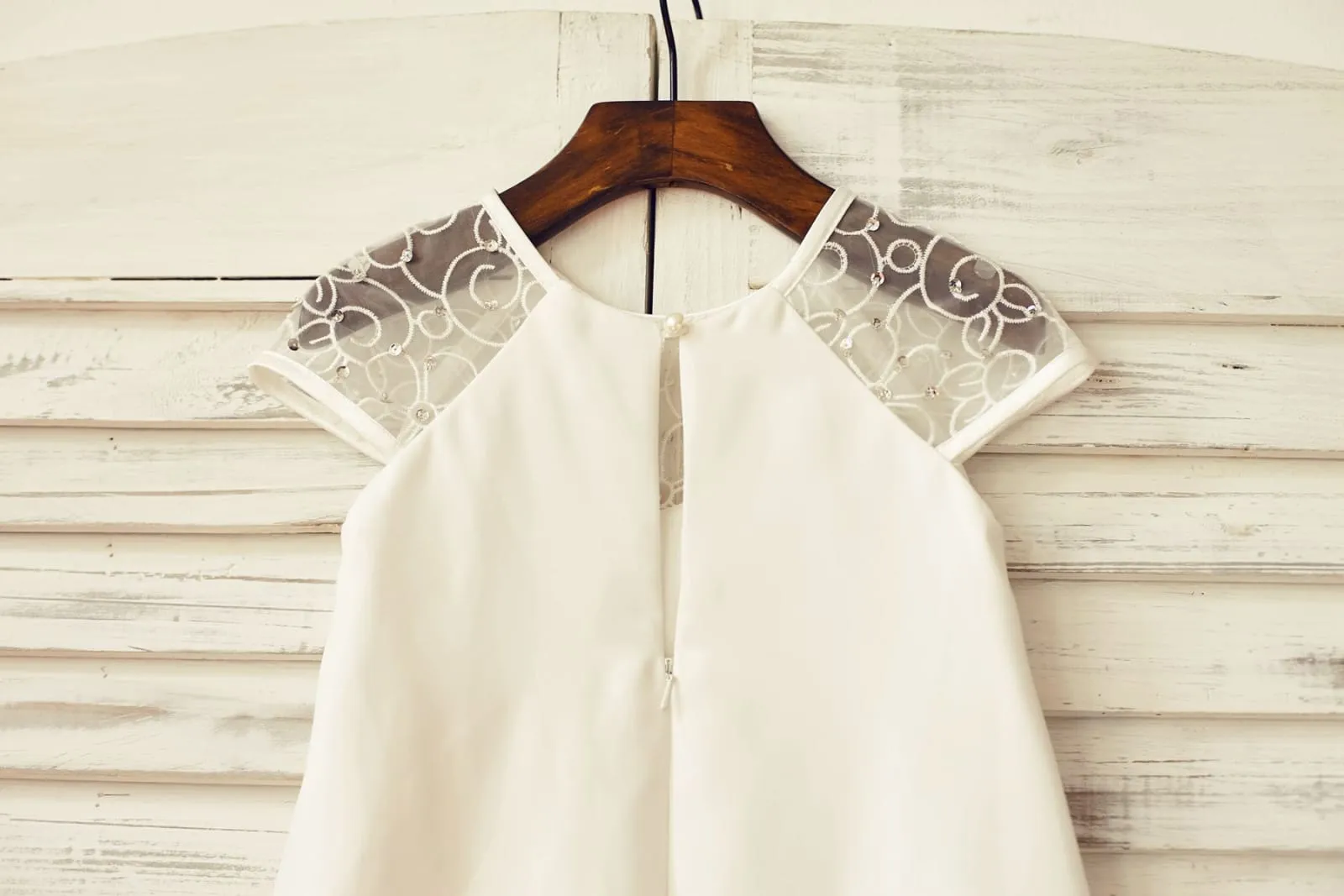 Boho Sheer Neck Ivory Chiffon Flower Girl Dress