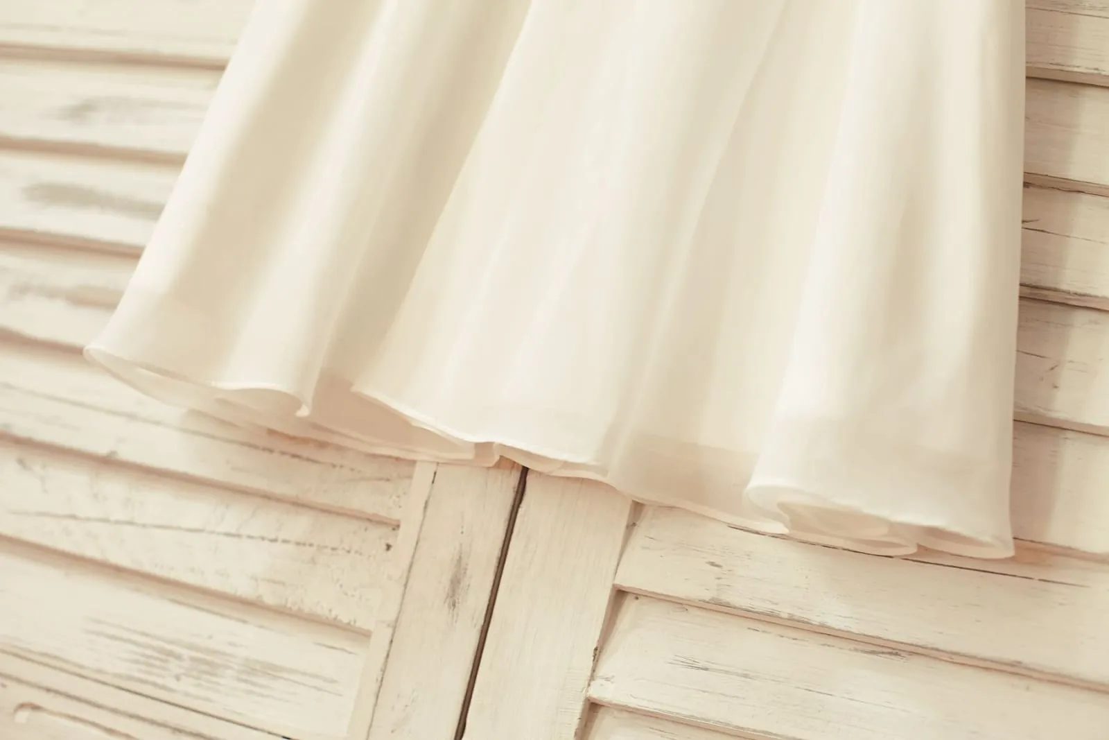 Boho Sheer Neck Ivory Chiffon Flower Girl Dress