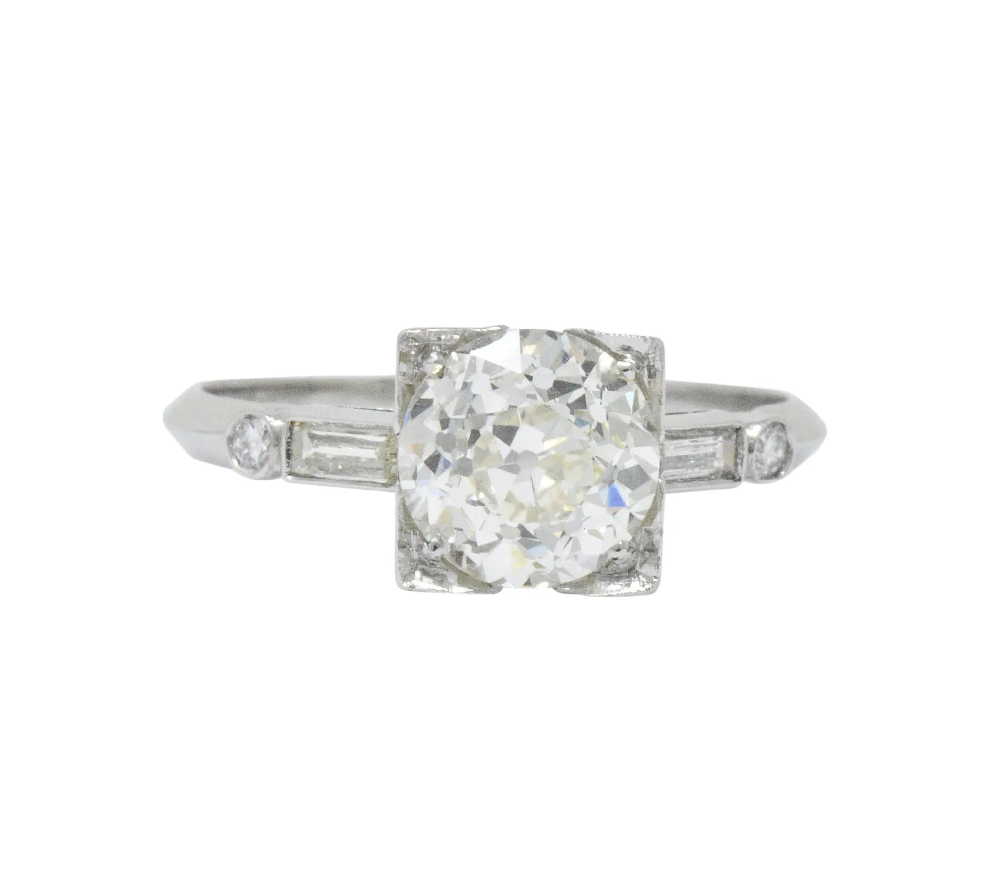 Bold Retro 2.34 CTW Old European Diamond Platinum Vintage Engagement Ring GIA