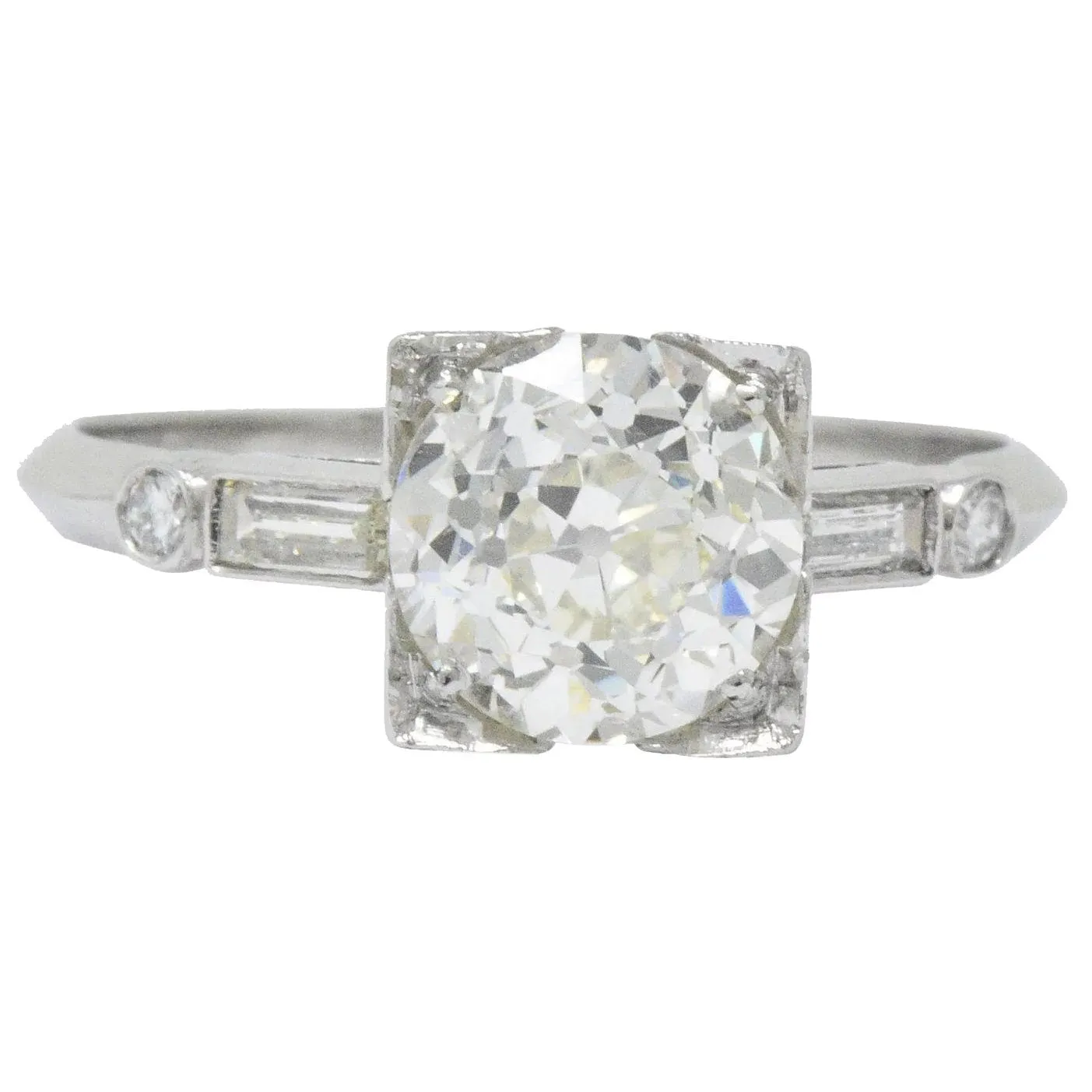 Bold Retro 2.34 CTW Old European Diamond Platinum Vintage Engagement Ring GIA
