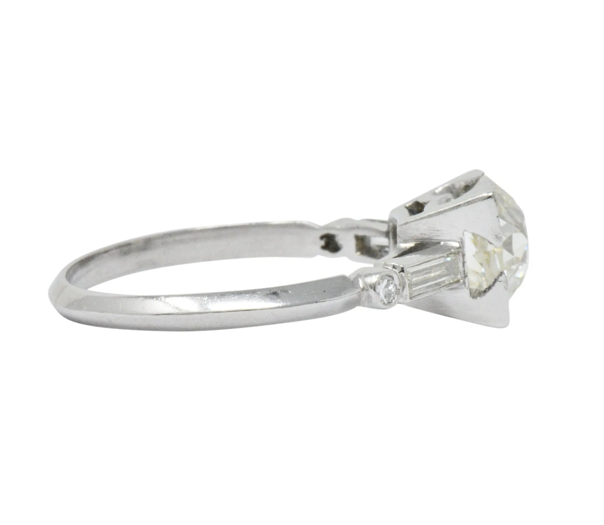 Bold Retro 2.34 CTW Old European Diamond Platinum Vintage Engagement Ring GIA