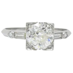 Bold Retro 2.34 CTW Old European Diamond Platinum Vintage Engagement Ring GIA