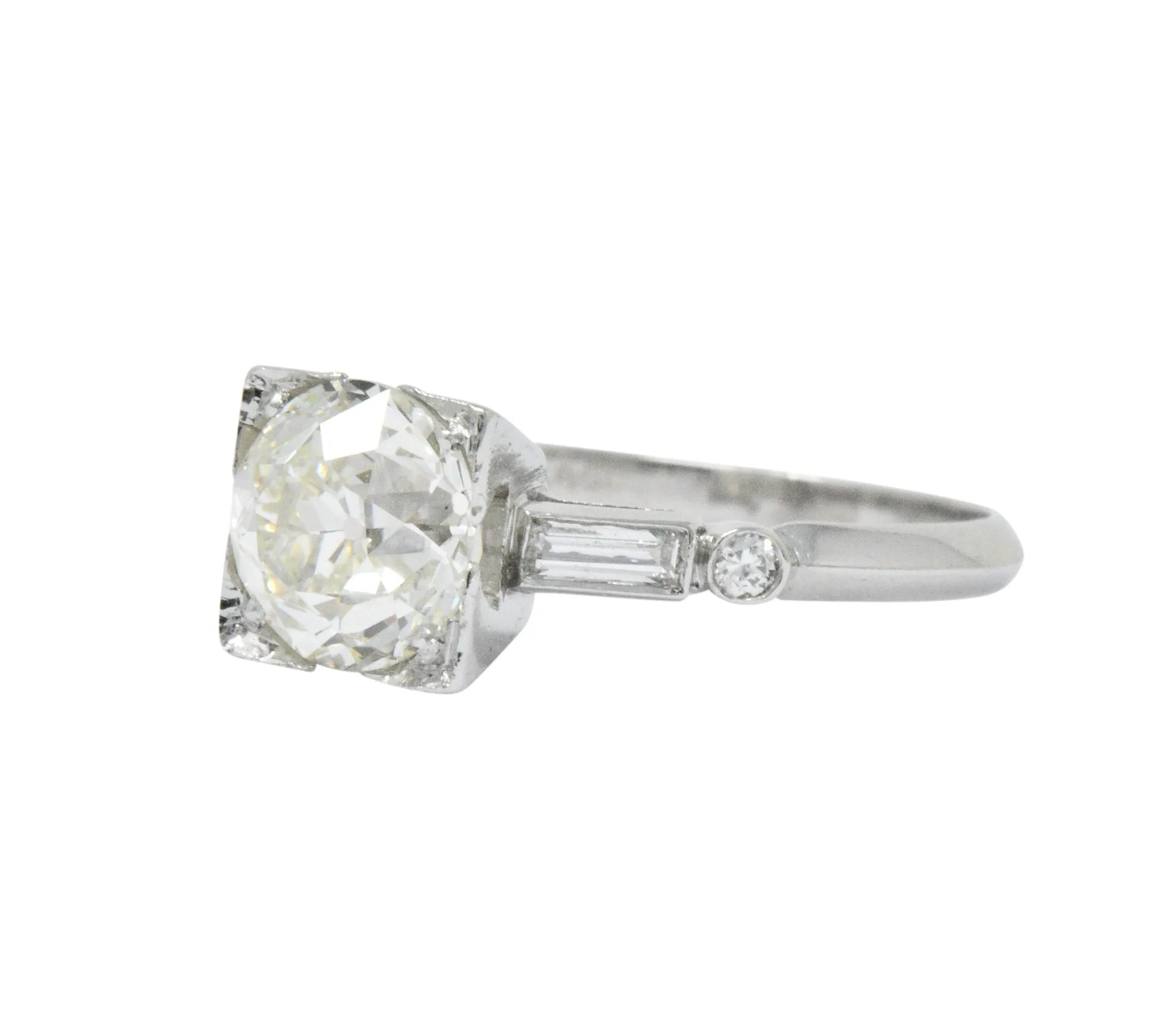 Bold Retro 2.34 CTW Old European Diamond Platinum Vintage Engagement Ring GIA