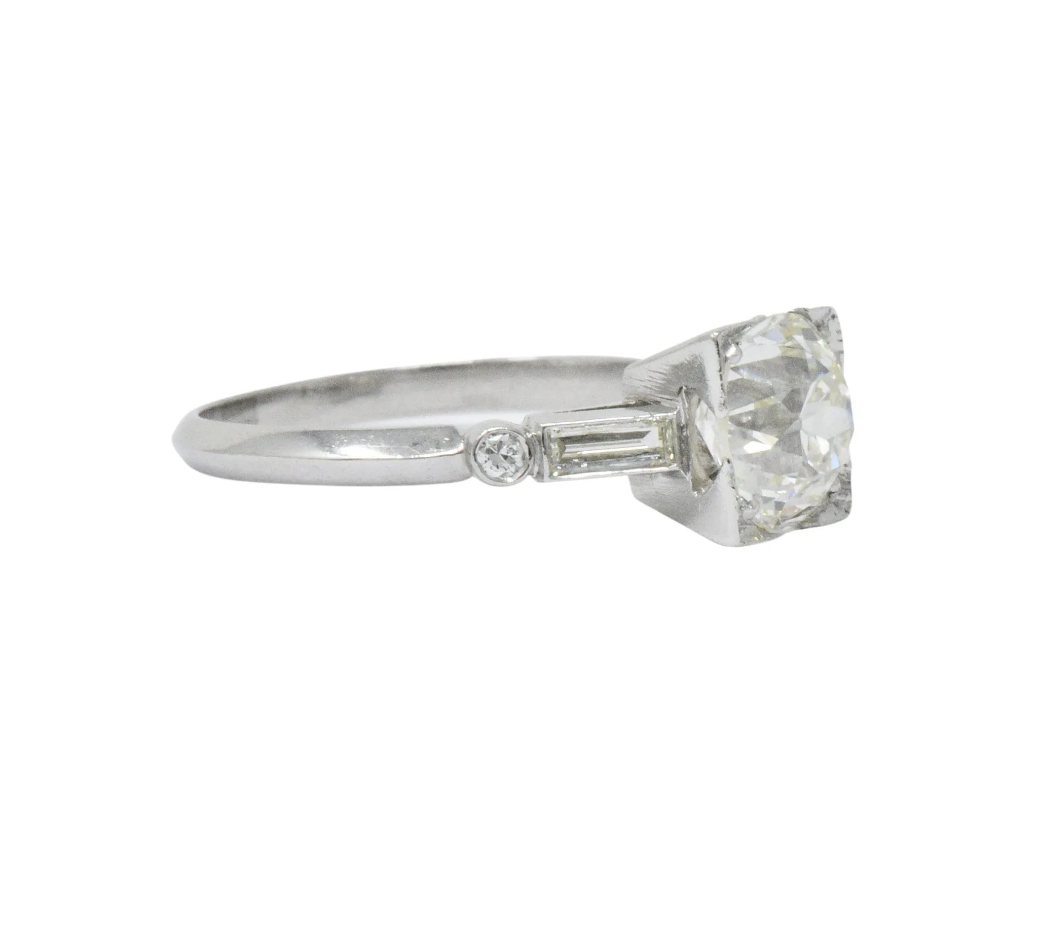 Bold Retro 2.34 CTW Old European Diamond Platinum Vintage Engagement Ring GIA
