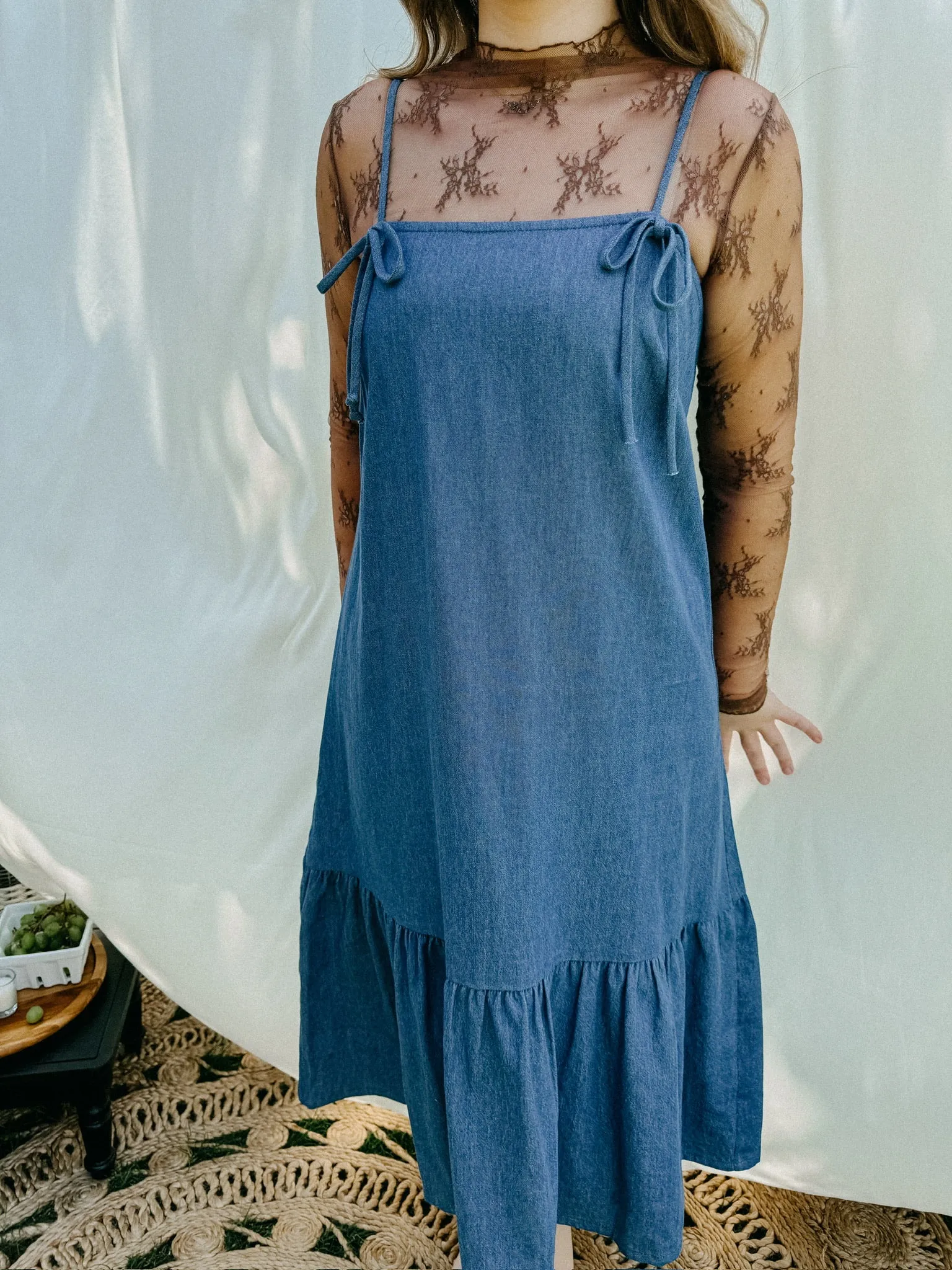 Bonnie Bow Cotton Denim Midi Dress