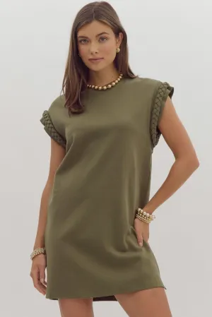 Braided Cap Sleeve Mini Dress {Olive}
