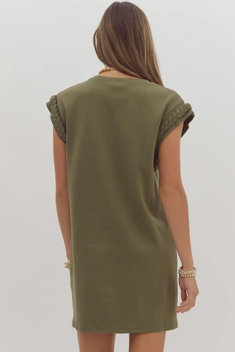 Braided Cap Sleeve Mini Dress {Olive}