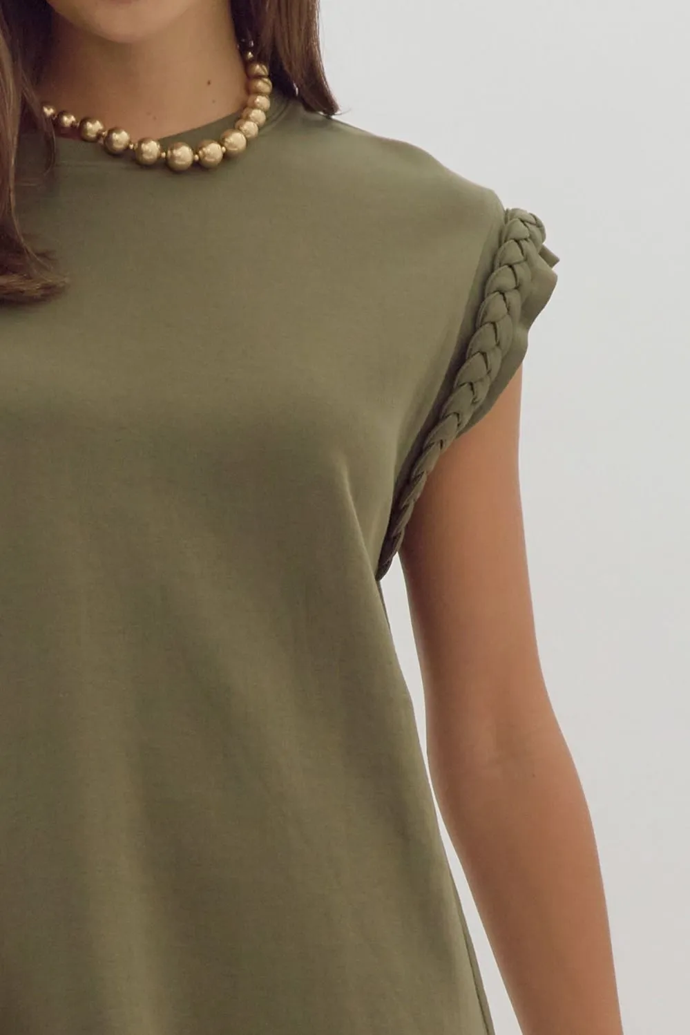 Braided Cap Sleeve Mini Dress {Olive}