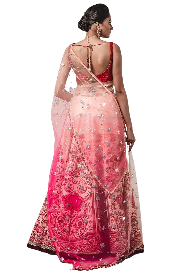 Bright Pink & Coral Hued Graphic Print Lehenga