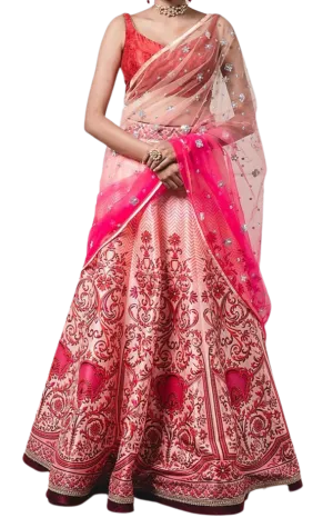 Bright Pink & Coral Hued Graphic Print Lehenga