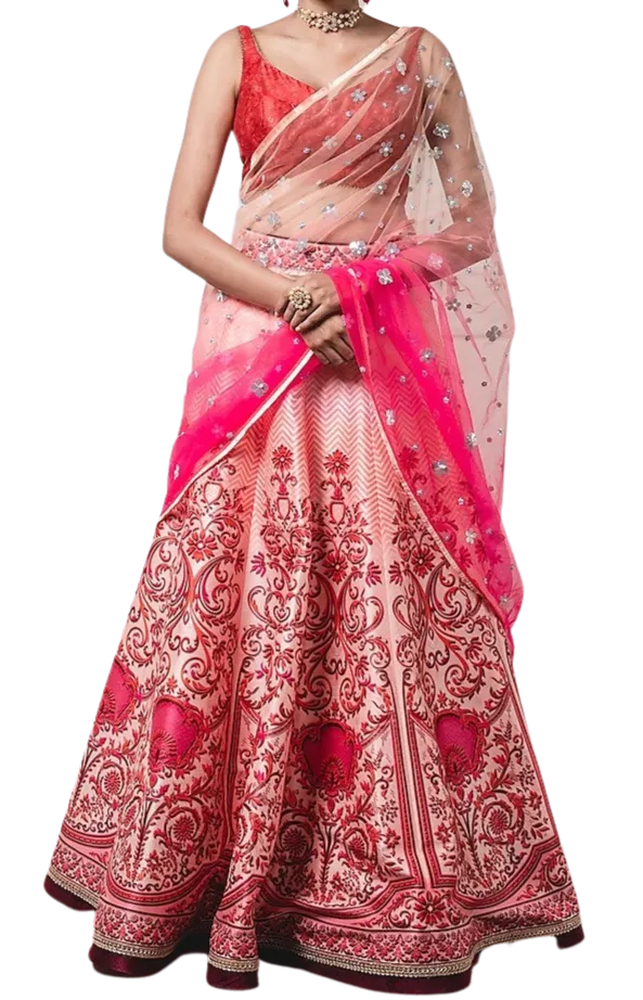 Bright Pink & Coral Hued Graphic Print Lehenga