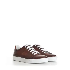 Brown Playtime Patina Scritto Leather Low Top Sneaker