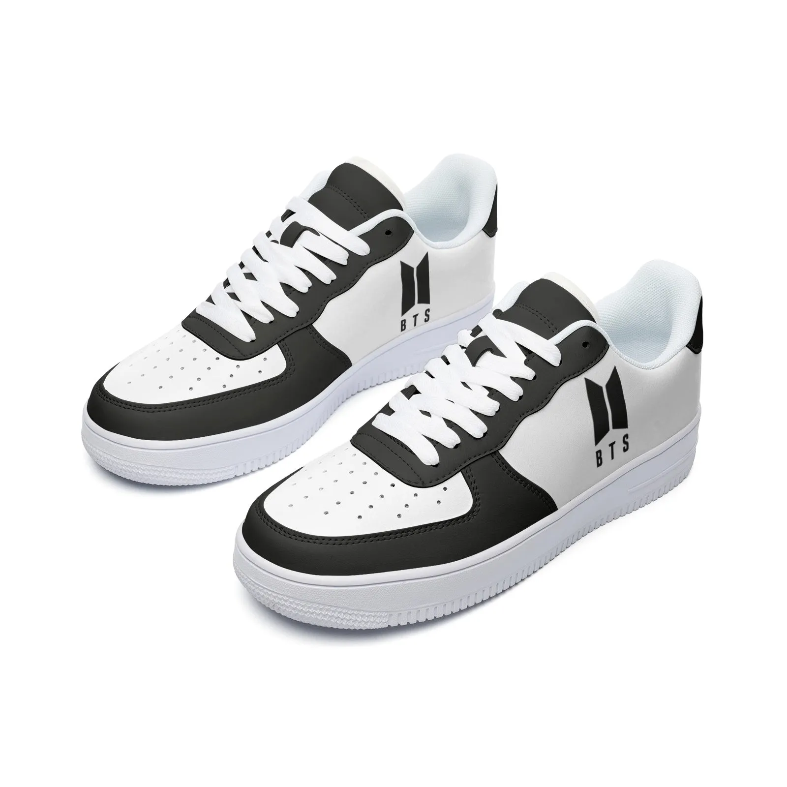 BTS Logo Unisex Low Top Leather Sneakers Black
