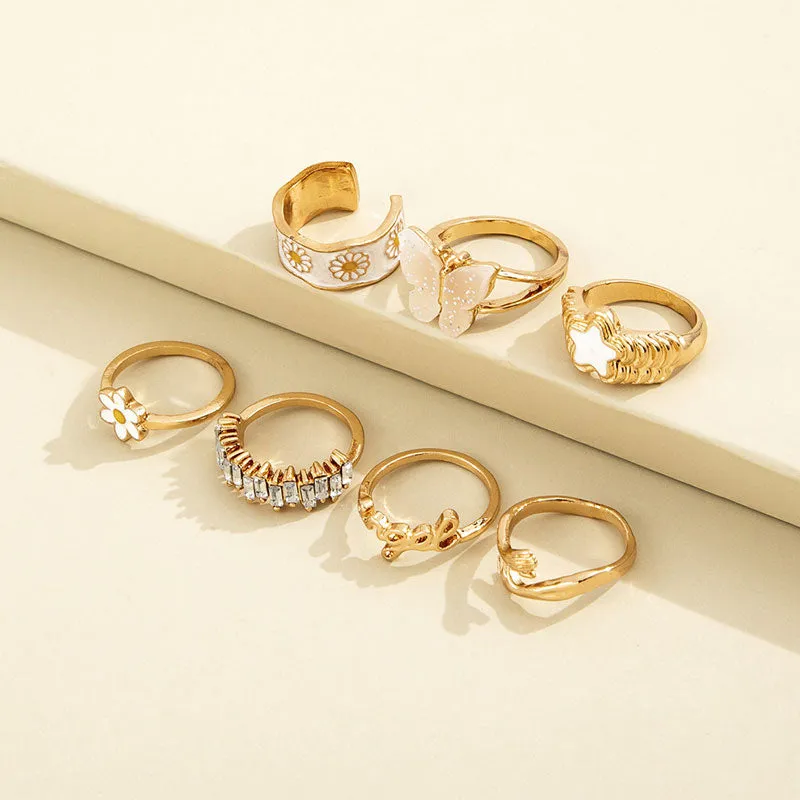 Butterfly & Flower Pattern 7PCS Rings Set