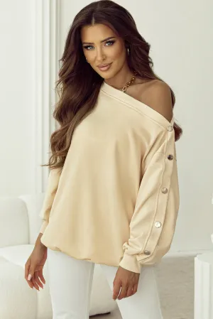 Buttoned Dropped Shoulder Sweatshirt