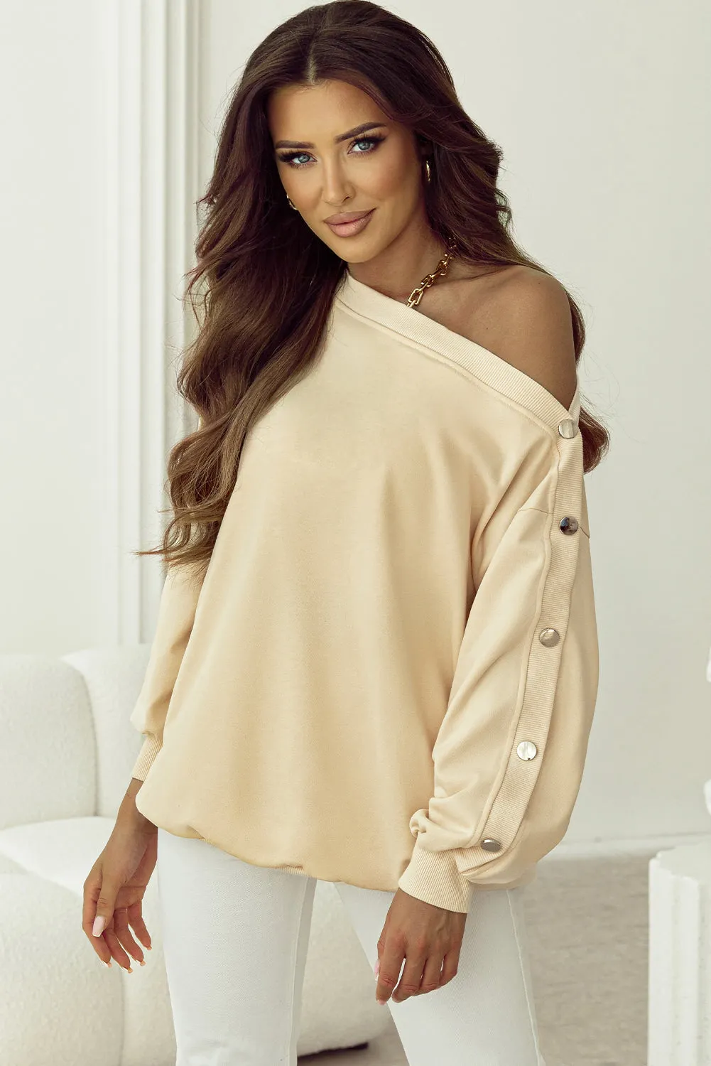 Buttoned Dropped Shoulder Sweatshirt