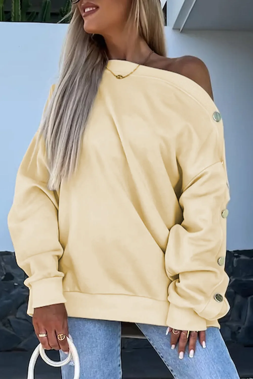 Buttoned Dropped Shoulder Sweatshirt