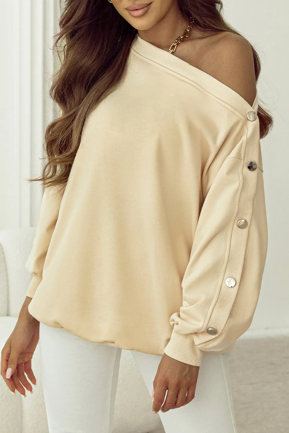 Buttoned Dropped Shoulder Sweatshirt
